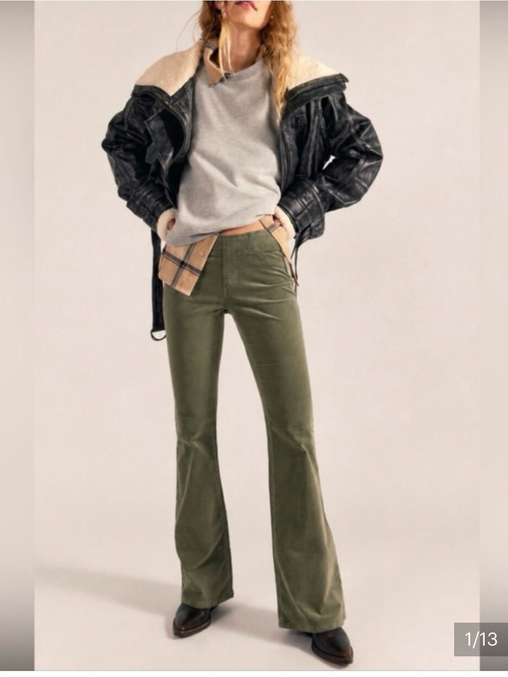 NWT olive green We The Free by Free People pull-on corduroy pants size 28